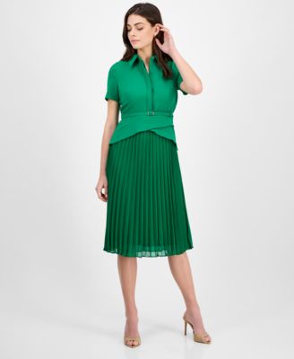 julia jordan - Women's Mixed-Media Collared Midi Dress