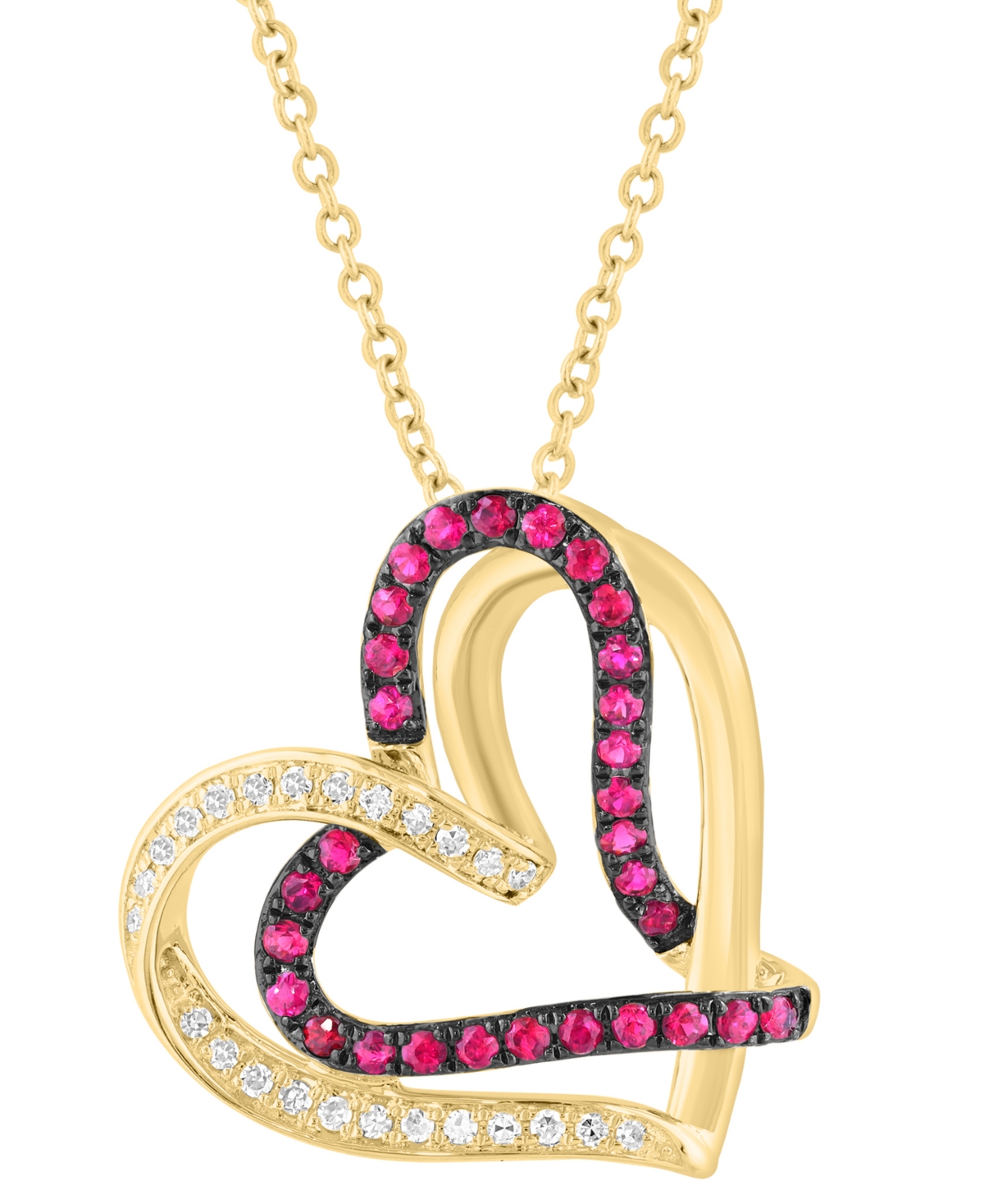 EFFY COLLECTION EFFY RUBY (1/4 CT. T.W.) & DIAMOND (1/10 CT. T.W.) INTERTWINED HEART 18" PENDANT NECKLACE IN 14K GOL 