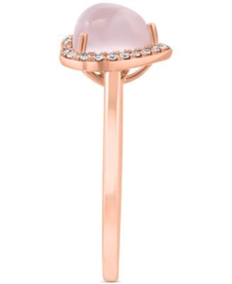 EFFY&reg; Rose Quartz (1-5/8 ct. t.w.) & Diamond (1/10 ct. t.w.) Heart Halo Ring in 14k Rose Gold