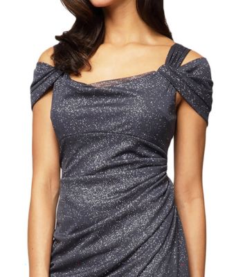 Women's Cold-Shoulder Draped Metallic Gown