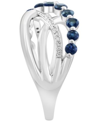 EFFY&reg; Sapphire (3/4 ct. t.w.) & Diamond (1/20 ct. t.w.) Multirow Crossover Statement Ring in 14k White Gold