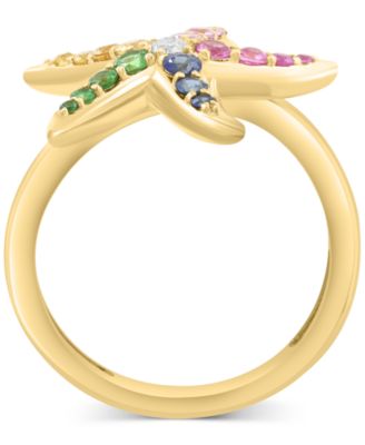 EFFY&reg; Collection Diamond (1/20 ct. t.w.) & Multi Precious Stone (5/8 ct. t.w.) Starfish Ring in 14k Gold