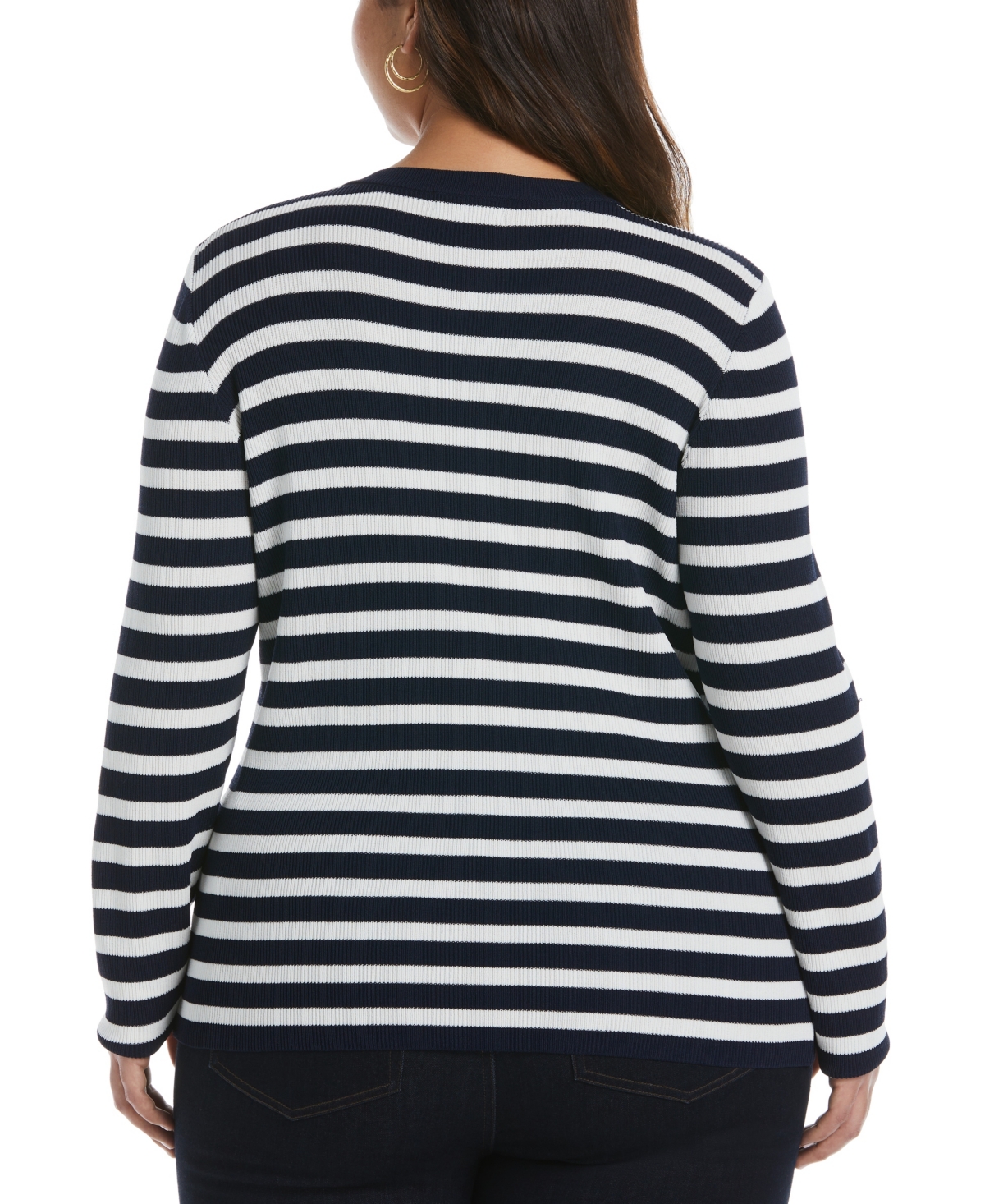 ELLA RAFAELLA PLUS SIZE SNAP TRIM STRIPE ASYMMETRICAL SWEATER 