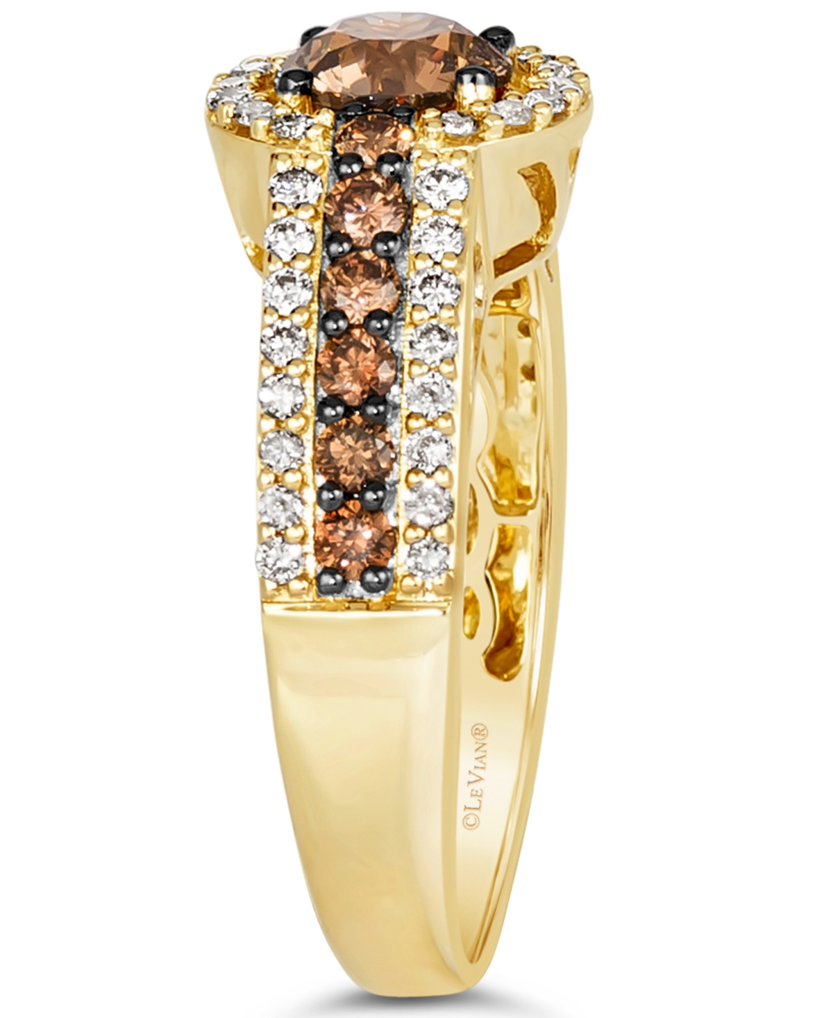 Le Vian Chocolate Diamond & Nude Diamond Halo Triple Row Ring (1-3/8 Ct. T.w.) In 14k Gold In Yellow Gold