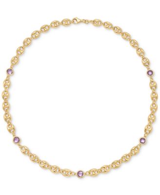 Amethyst Bezel Mariner Link 18" Collar Necklace (5 ct. t.w.) in 14k Gold-Plated Sterling Silver