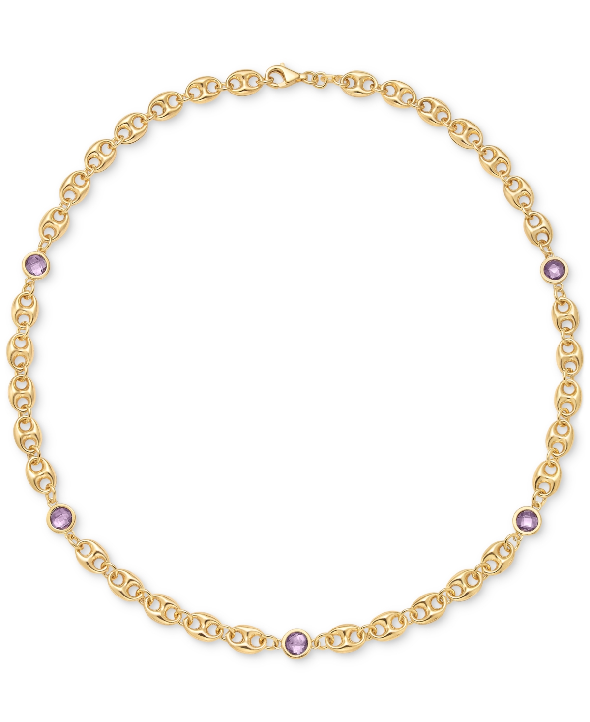 Macy's Amethyst Bezel Mariner Link 18" Collar Necklace (5 Ct. T.w.) In 14k Gold-plated Sterling Silver In Amethyst