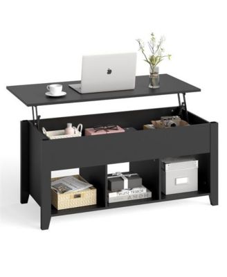 Wooden Lift-Top Coffee Table – Modern Storage Table with Rising Work Surface and Open Lower Shelf