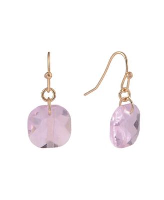Gold Tone and Pink Faceted Stone Drop Earrings