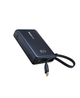 Power Bank, Picogo 10000mAh 45W 3-Output Portable Charger with Built-in USB-C Cable, White