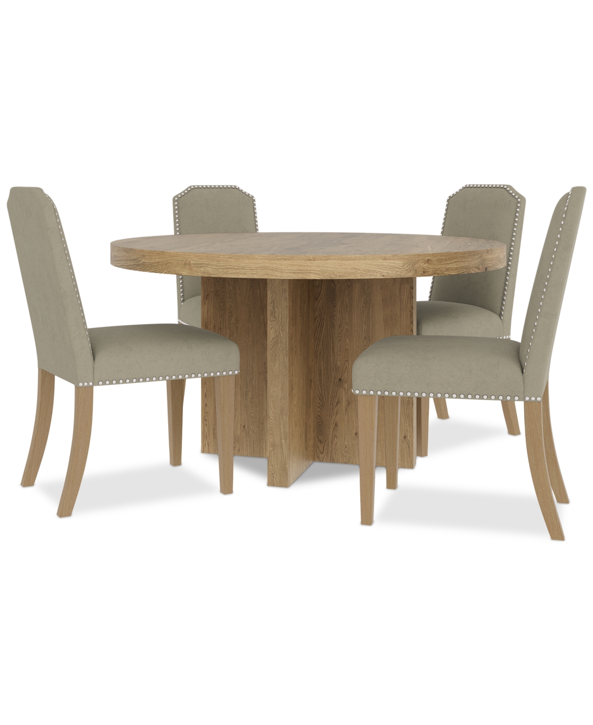 Macy's 5pc Dining Set (davie Round Table & 4 Hinsen Chairs) In Sand