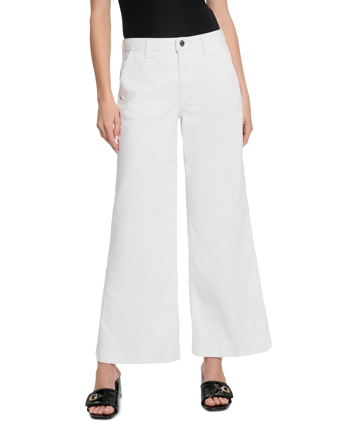 Shop Guess Women's Zoya Wide-leg Cropped Jeans In White