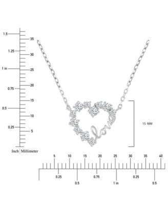 Cubic Zirconia Love Script Heart Pendant Necklace in Sterling Silver 18"