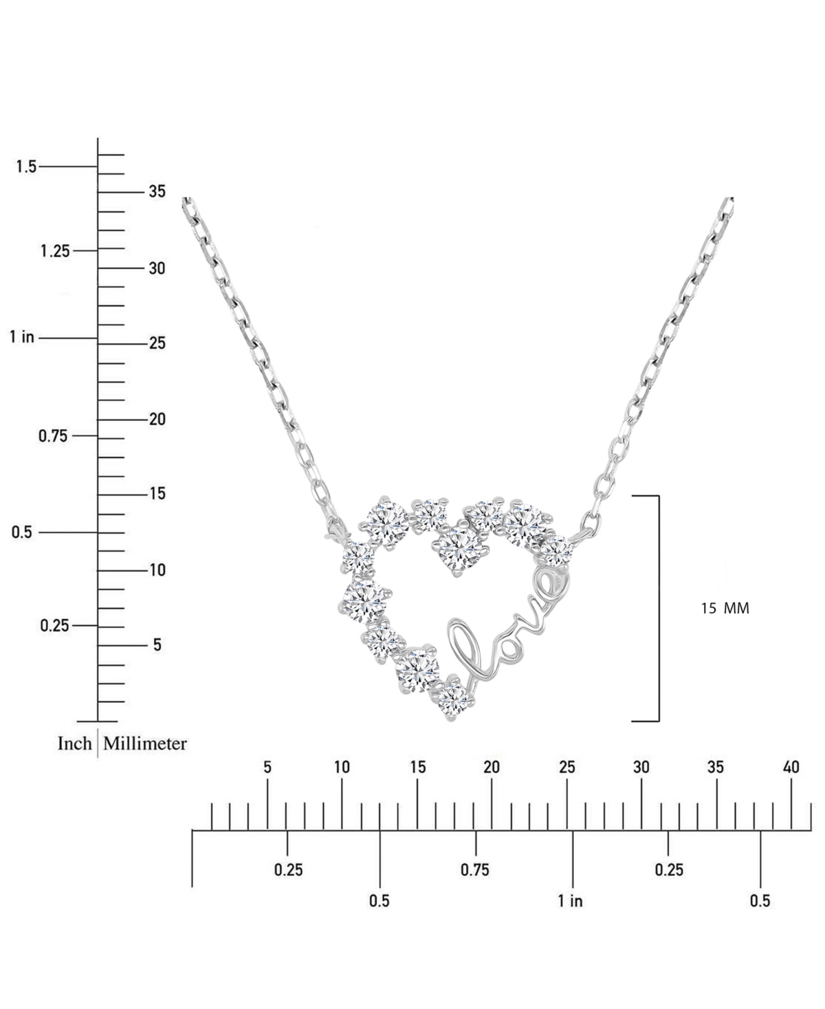 Macy's Cubic Zirconia Love Script Heart Pendant Necklace In Sterling Silver 18" In Silver