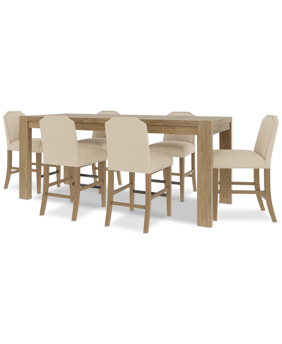 MACY'S 7PC COUNTER HEIGHT DINING SET (DAVIE RECTANGULAR TABLE & 6 HINSEN STOOLS) 