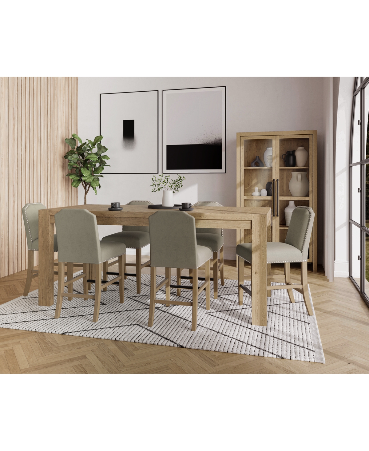 Macy's 7pc Counter Height Dining Set (davie Rectangular Table & 6 Hinsen Stools) In Sand