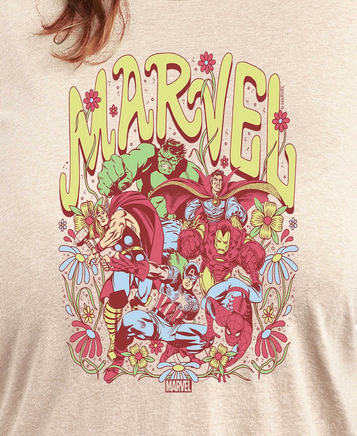 Hybrid Apparel Plus Size The Avengers Graphic Crew Neck Tee In Beige,khaki