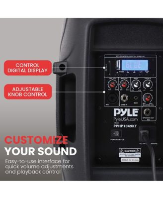 10" Active + Passive PA Speaker System Kit with Bluetooth, USB/SD/MP3 Playback, Includes (2) Speaker Stands, Wired Microphone & Remote Control
