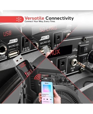 8" Bluetooth Portable PA Speaker & Microphone System with Rechargeable Battery, MP3/USB/SD/FM Radio & LED Lights