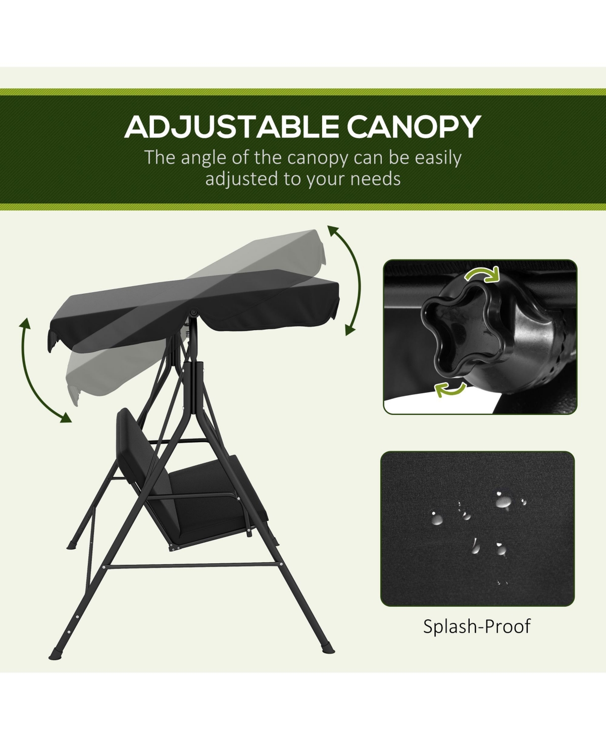 Outsunny 3-Seat Outdoor Patio Swing w/ Canopy & Cushion,