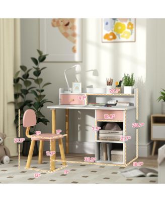 Kids Desk and Chair Set w/ Storage, for Girls Boys 3-8 Years,
