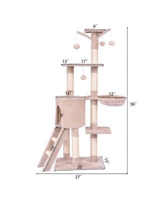 56'' Cat Tree Kitten Pet Play House Furniture Condo Scratching Posts Ladder