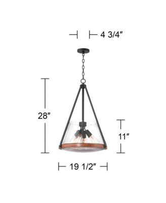 Black Wood Finish 4-Light Farmhouse Pendant with Glass Bowl Shade