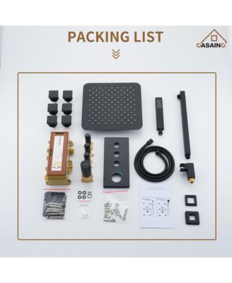 Wall Mount Thermostatic Shower System with 3 Functions and Body Jets