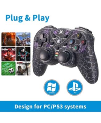 Light-Up Wireless Controller for PC - Black Crack Custom Design with RGB LED Lights, Turbo Function, Luminous Mode, Compatible with Windows 7/8/10/11 & Steam