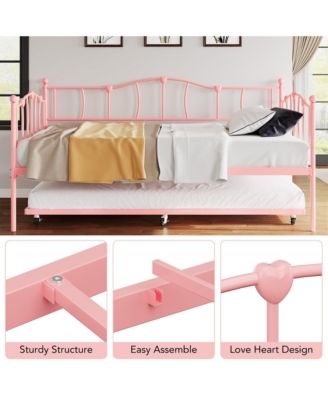 Metal Daybed with Trundle Bed, Twin Size Day Bed with Premium Metal Frame
