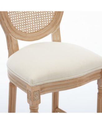 Solid Wood Bar Stools Set of 2, Rattan Back Kitchen Bar Chairs with Upholstered Seat-The Pop Home