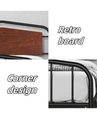 Platform Bed Frame with Wooden Headboard, Heavy Duty Metal Slats Support