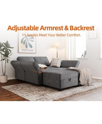 113.4" Chenille Reversible Sectional Sofa, 6-Seater Modular Sectional Sofa, Comfy Sectional Sleeper Sofa Couch with Chaise, U-Shape Modular Couch with Storage Seats & Ottomans, Grey