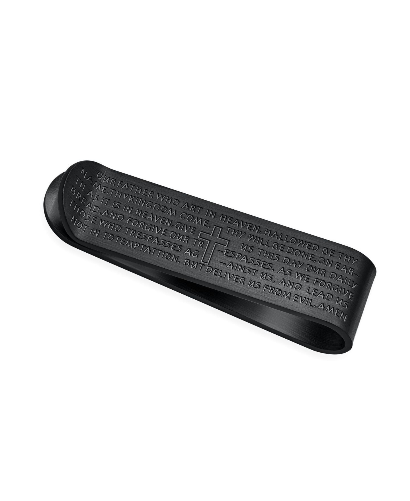 Мужской кошелёк Bling Jewelry Religious Quote Lords Prayer Cross Black Money Clip Card Holder Stainless Steel, цвет: Чёрный — фото 1