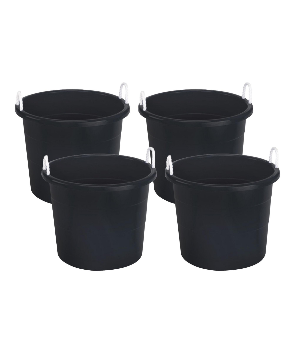 Plastic 17 Gallon Utility Storage Bucket Tub w/ Rope Handle, 4 Pack - Black