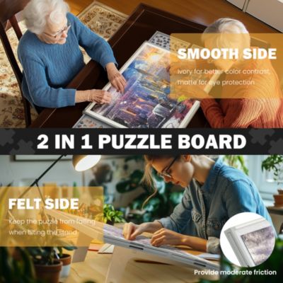 1500-piece 35" x 26.8" Portable Puzzle Board, Double-sided Plastic Puzzle Board with Drawer and Base