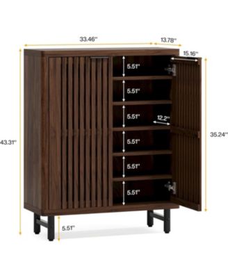 6-Tier Bathroom Floor Cabinet with 2 Louvered Doors, Large Wooden Bathroom Storage Cabinet with Adjustable Shelves, Freestanding Sideboard for Bathroom/Kitchen/Living Room, Dark Walnut
