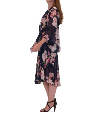 Plus Size Floral Print Open-Front Chiffon Jacket Dress