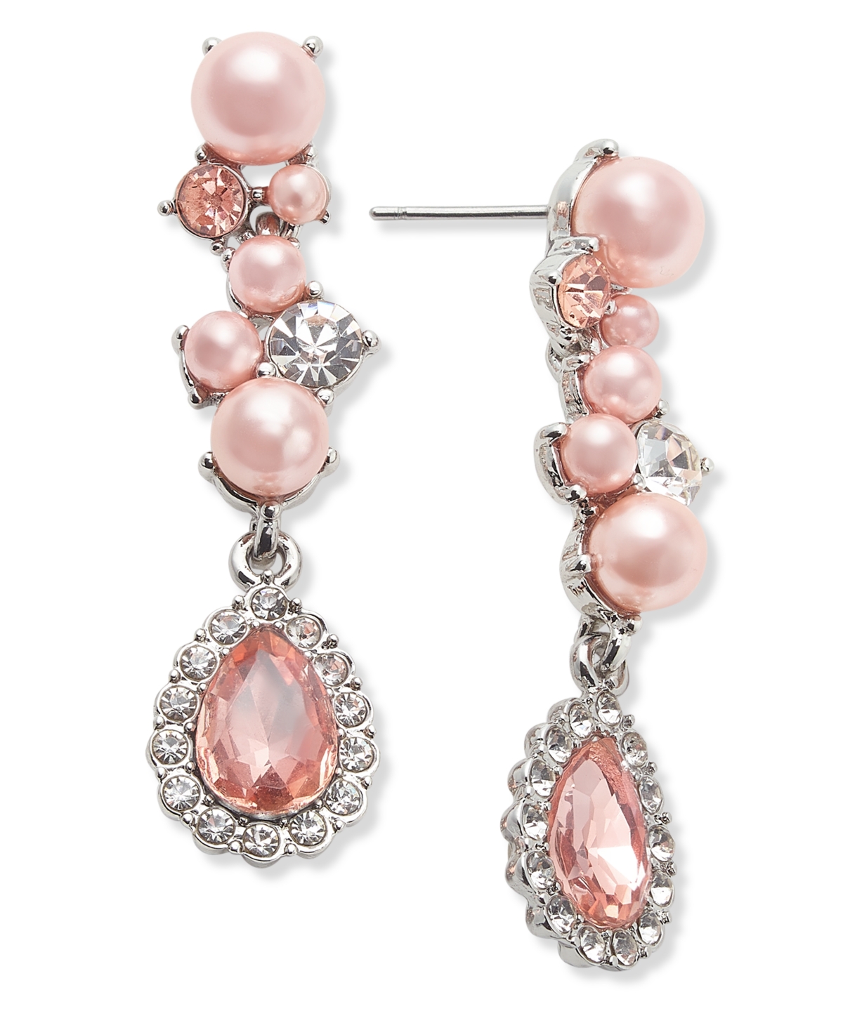 Silver-Tone Pink Imitation Pearl & Crystal Linear Earrings, Exclusively at Macy's - Pink