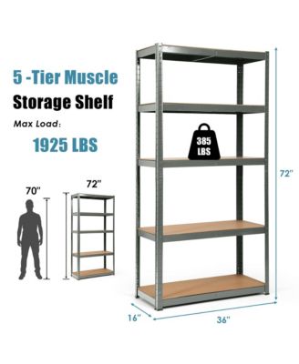 72'' Metal 5-Tier Garage Storage Rack Shelf Adjustable Freestanding