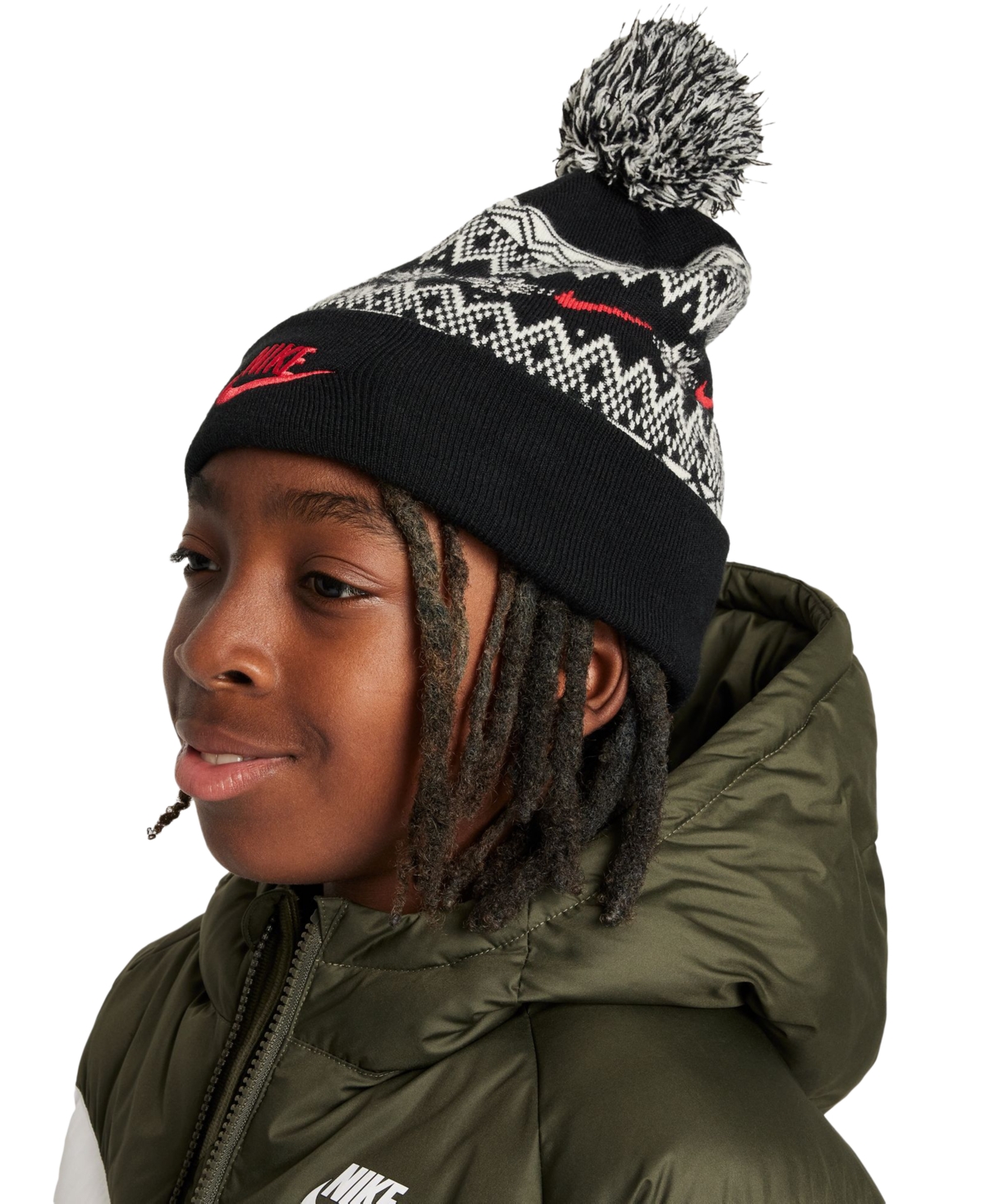 Nike Big Kids Peak Pom Beanie In Black,unvr
