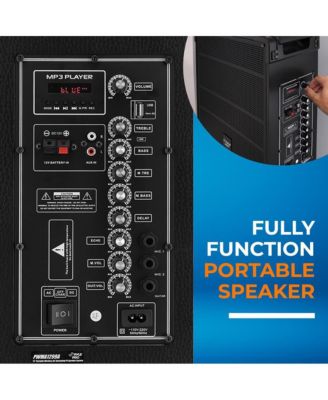 12" Portable Wireless BT Streaming PA Speaker System - Built-in Rechargeable Battery, Wireless Microphone, USB/Micro SD/FM, 800W