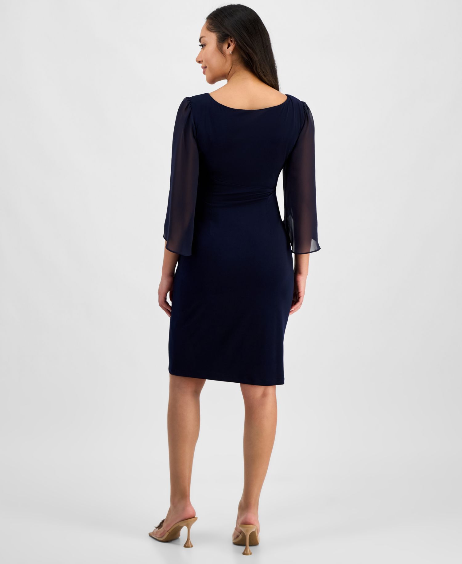 Petite Chain-Detail Sheer-Sleeve Sheath Dress