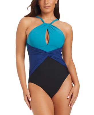 Women's Coastal Colorblock Twisted Halter One-Piece Swimsuit