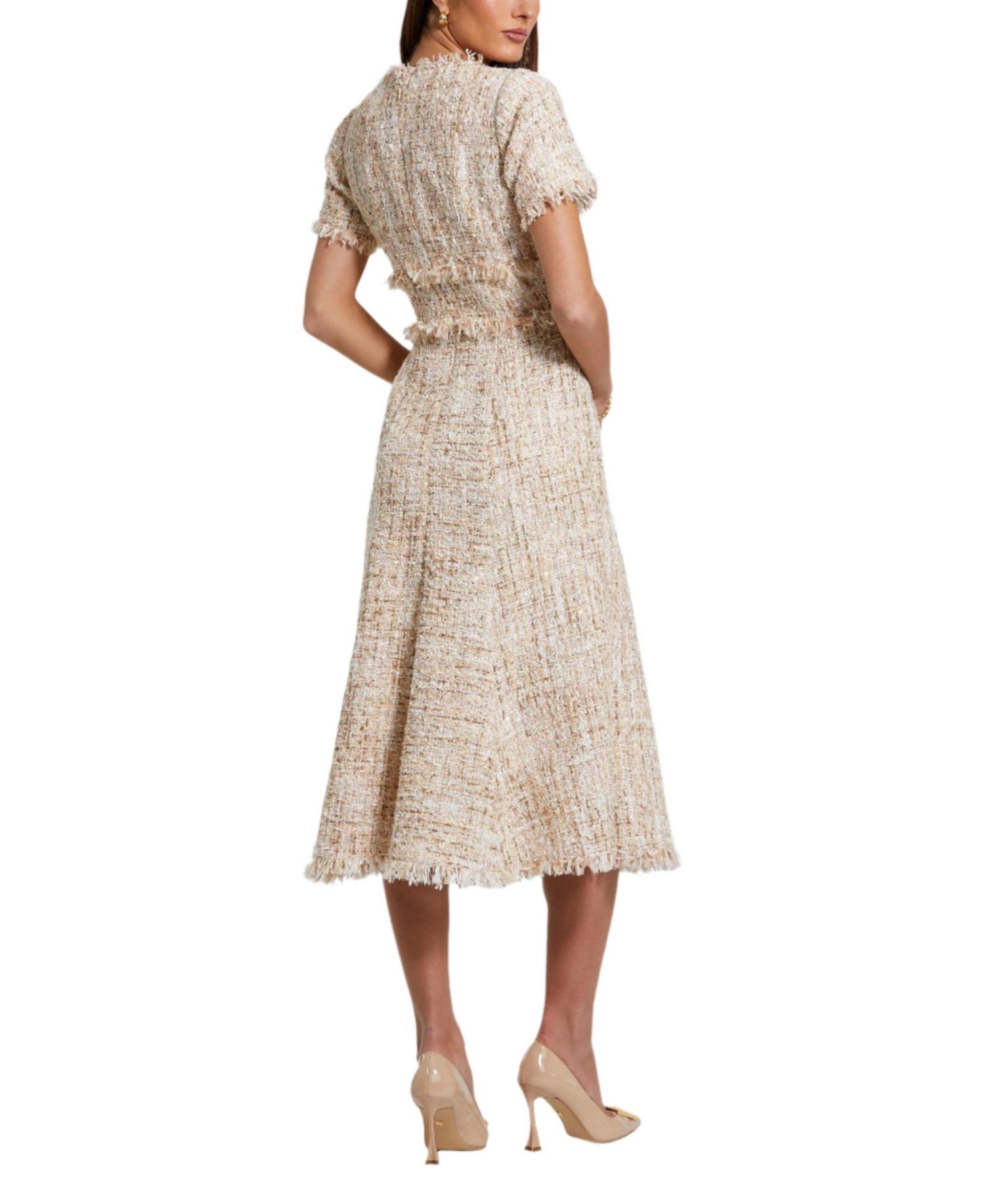 Women's Boucle Short Sleeve A Line Midi Dress