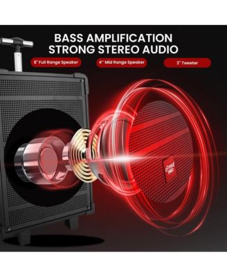 8" Portable Wireless BT Streaming PA Speaker System - Built-in Rechargeable Battery, Wireless Microphone, USB/Micro SD/FM, 350W