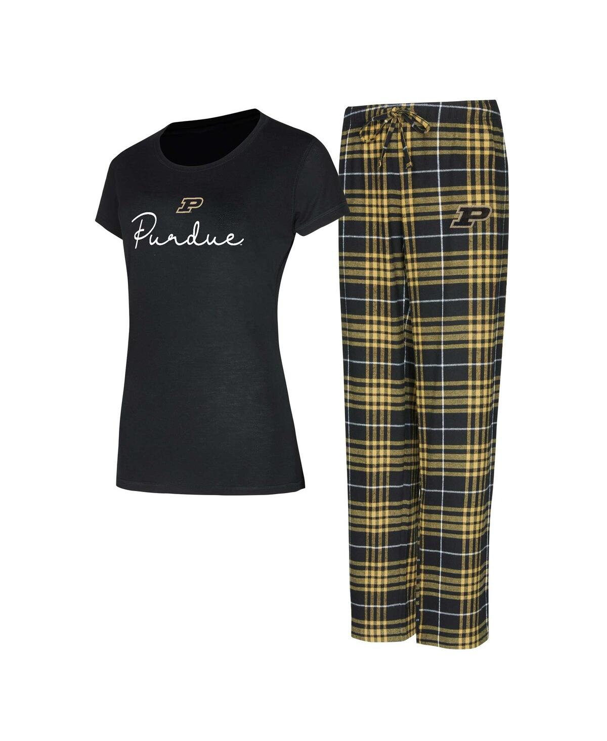 Concepts Sport Women's Black Purdue Boilermakers Vector T-shirt Flannel Pants Sleep Set In Black
