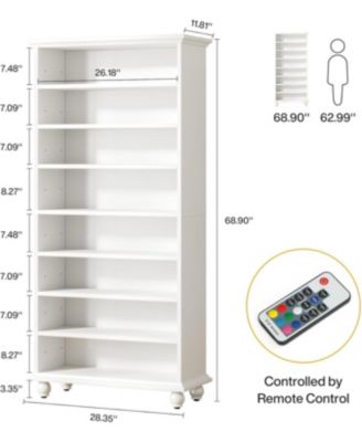 LED-Lit 9-Tier Freestanding Bookshelf Set with Solid Wood Legs – Tall Open Display Shelf Organizer for Home & Office.