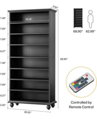 LED-Lit 9-Tier Freestanding Bookshelf Set with Solid Wood Legs – Tall Open Display Shelf Organizer for Home & Office.