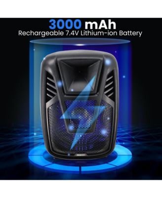 15" Portable Speaker – 80W Max, LED Lights, Wheels, Handles, Remote, Digital Amp, Rechargeable Battery – PA Loudspeaker System