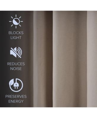 Linen Blend Total Blackout Grommet Curtains Pair